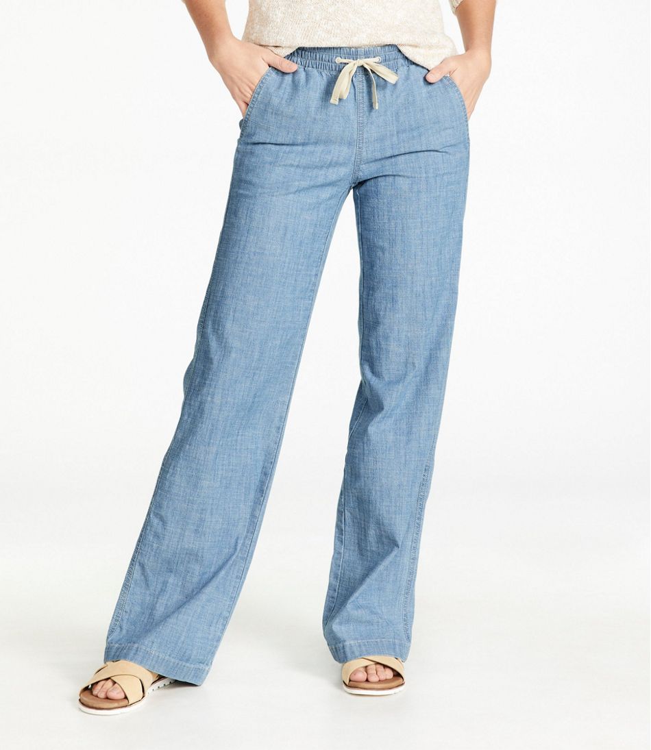 Women's Lakewashed Pull-On Chinos, Mid-Rise Wide-Leg Chambray - L.L.Bean Recommended