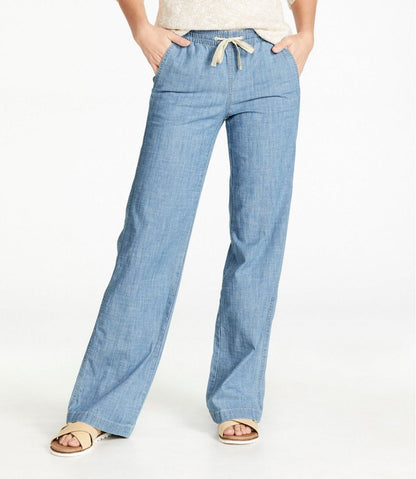 Women's Lakewashed Pull-On Chinos, Mid-Rise Wide-Leg Chambray - L.L.Bean Recommended