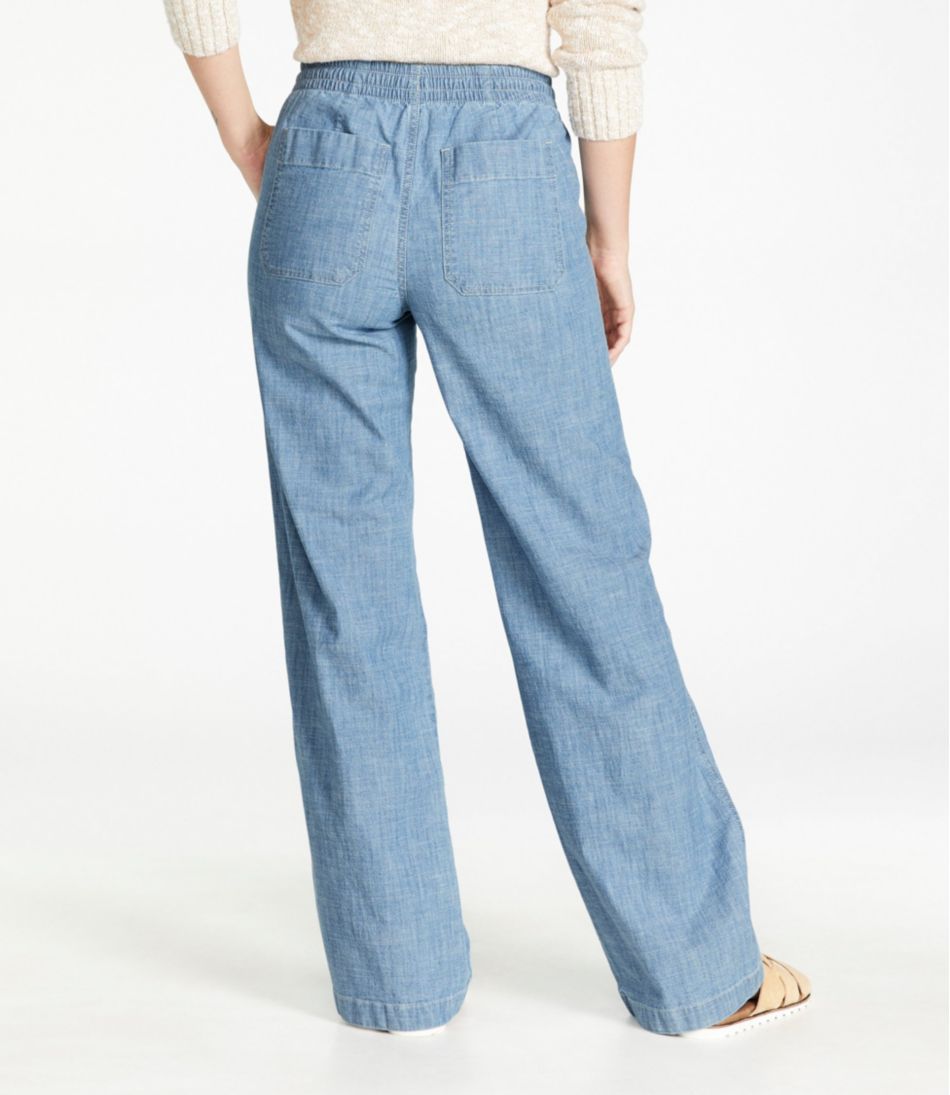 Women's Lakewashed Pull-On Chinos, Mid-Rise Wide-Leg Chambray - L.L.Bean Recommended
