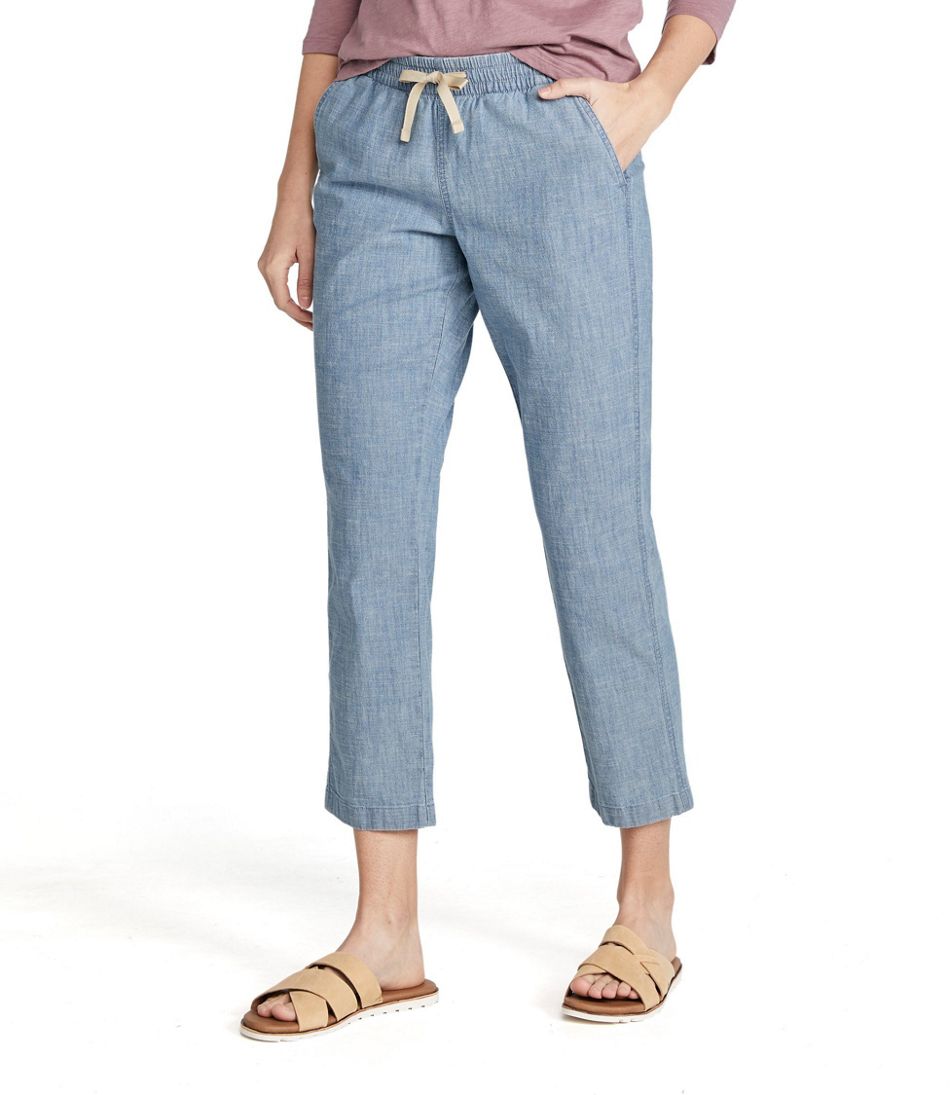 Women's Lakewashed Pull-On Chinos, Mid-Rise Chambray Ankle Pants - L.L.Bean Classic