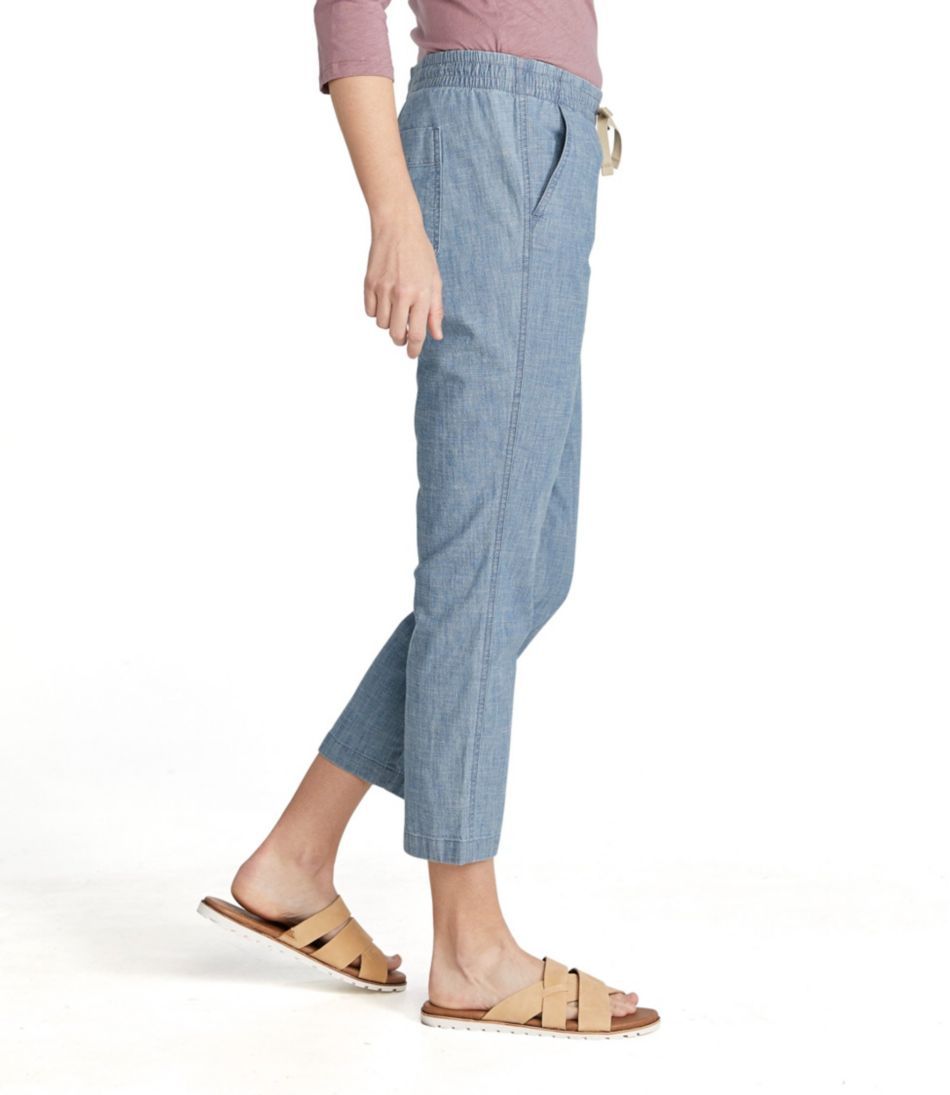 Women's Lakewashed Pull-On Chinos, Mid-Rise Chambray Ankle Pants - L.L.Bean Classic