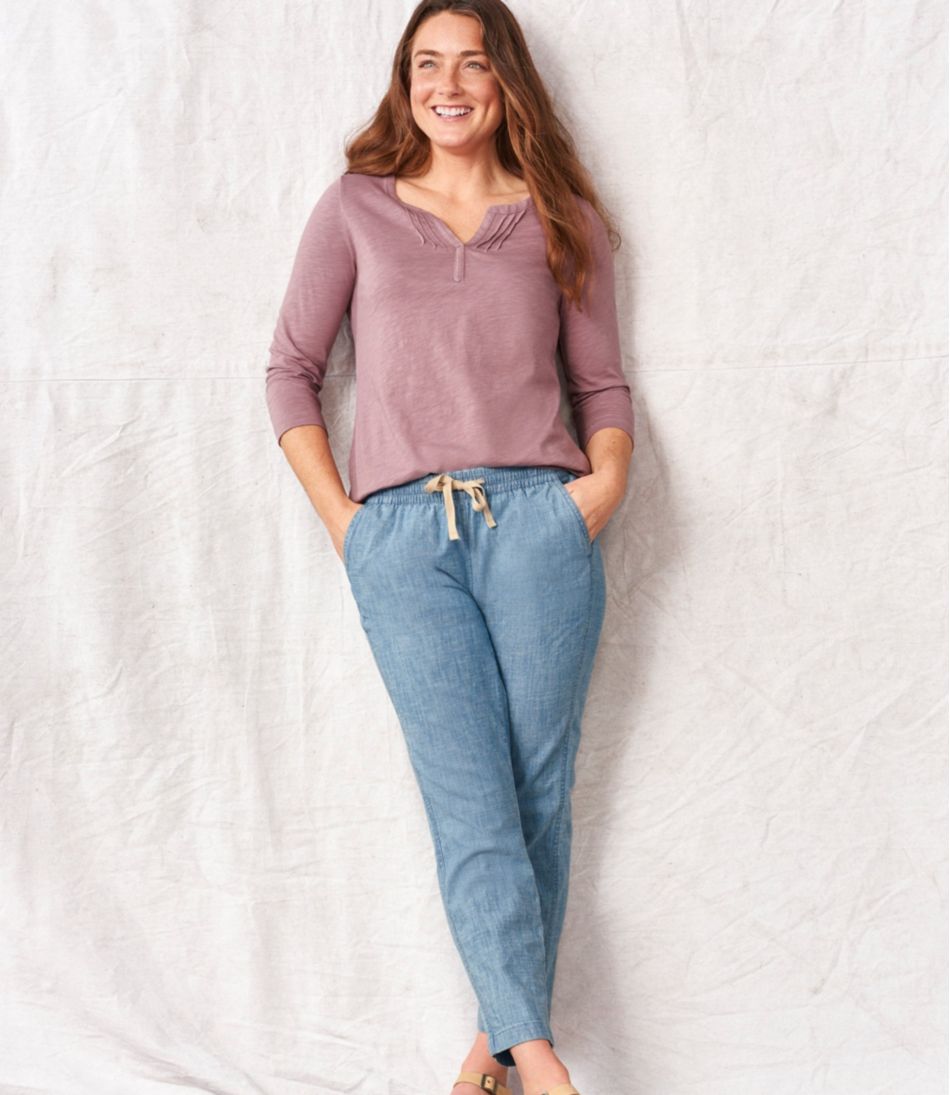 Women's Lakewashed Pull-On Chinos, Mid-Rise Chambray Ankle Pants - L.L.Bean Classic