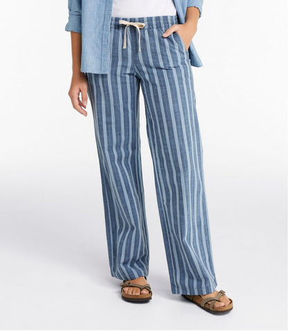Women's Lakewashed Pull-On Chinos, Mid-Rise Wide-Leg Stripe Chambray - L.L.Bean Essential