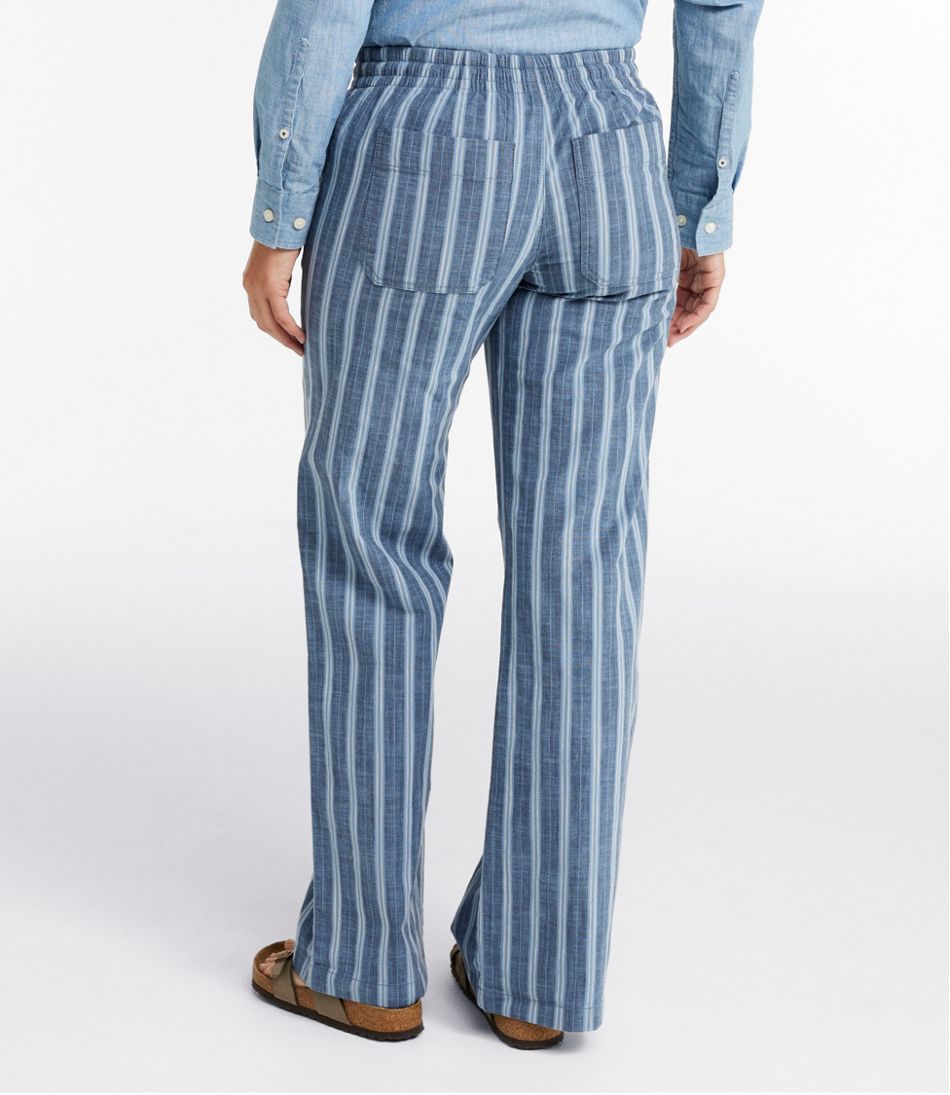 Women's Lakewashed Pull-On Chinos, Mid-Rise Wide-Leg Stripe Chambray - L.L.Bean Essential