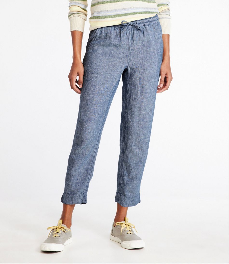 Women's Premium Linen Pull-On Ankle Pants, Mid-Rise Tapered-Leg - L.L.Bean Popular