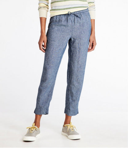 Women's Premium Linen Pull-On Ankle Pants, Mid-Rise Tapered-Leg - L.L.Bean Popular