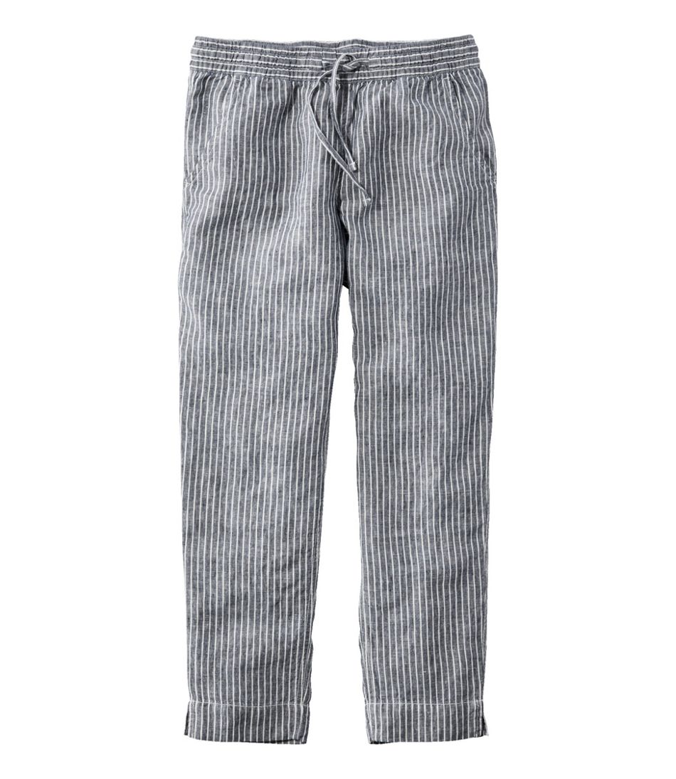 Women's Premium Linen Pull-On Ankle Pants, Mid-Rise Tapered-Leg Stripe - L.L.Bean Essential