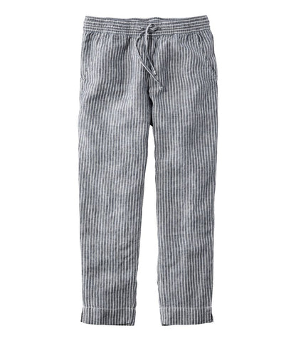Women's Premium Linen Pull-On Ankle Pants, Mid-Rise Tapered-Leg Stripe - L.L.Bean Essential