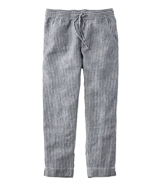 Women's Premium Linen Pull-On Ankle Pants, Mid-Rise Tapered-Leg Stripe - L.L.Bean Essential