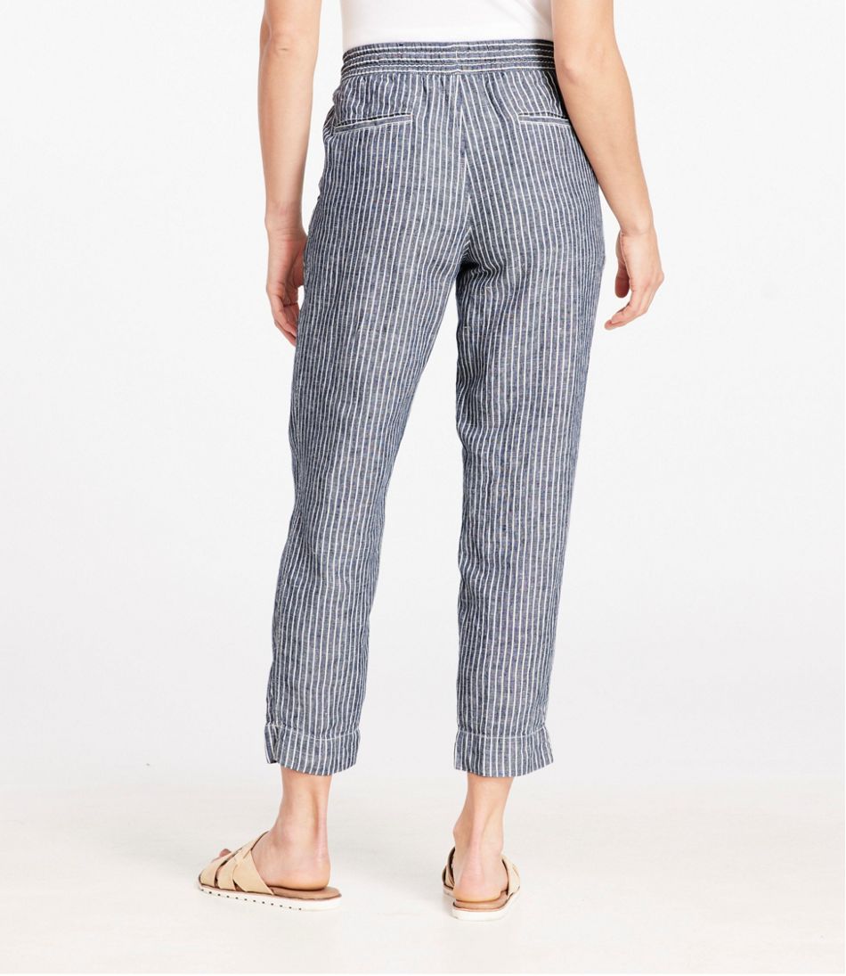 Women's Premium Linen Pull-On Ankle Pants, Mid-Rise Tapered-Leg Stripe - L.L.Bean Essential