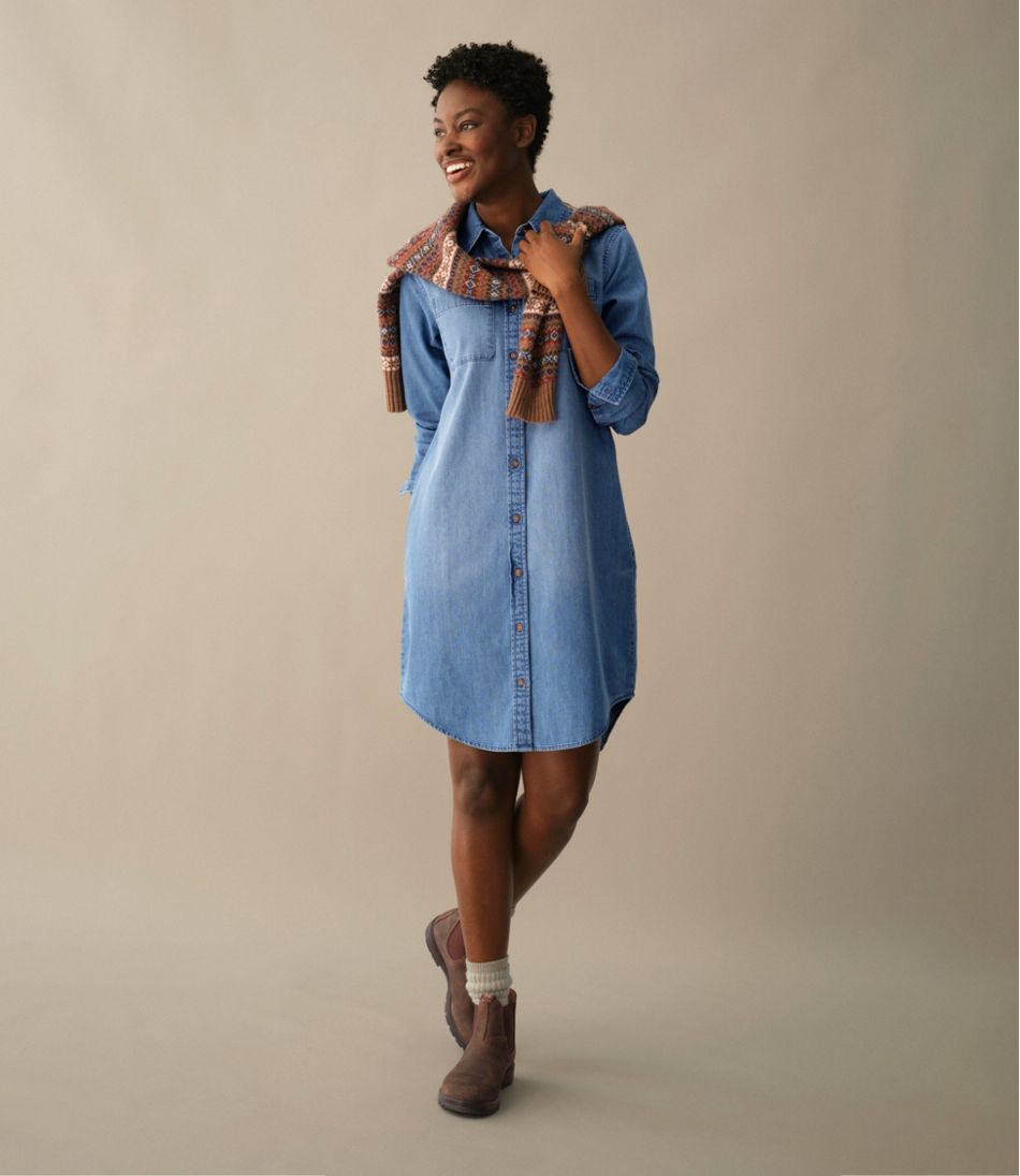 Women's L.L. Bean Heritage Washed Denim Shirt Dress - L.L.Bean Popular