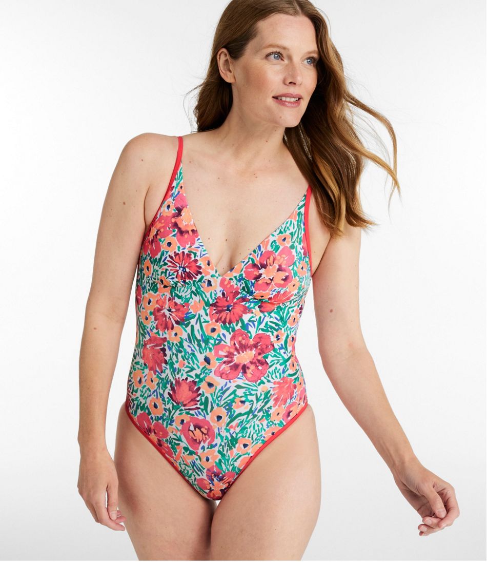 Women's Coastal Essentials Swimwear, V-Neck Tanksuit Print - L.L.Bean Trusted