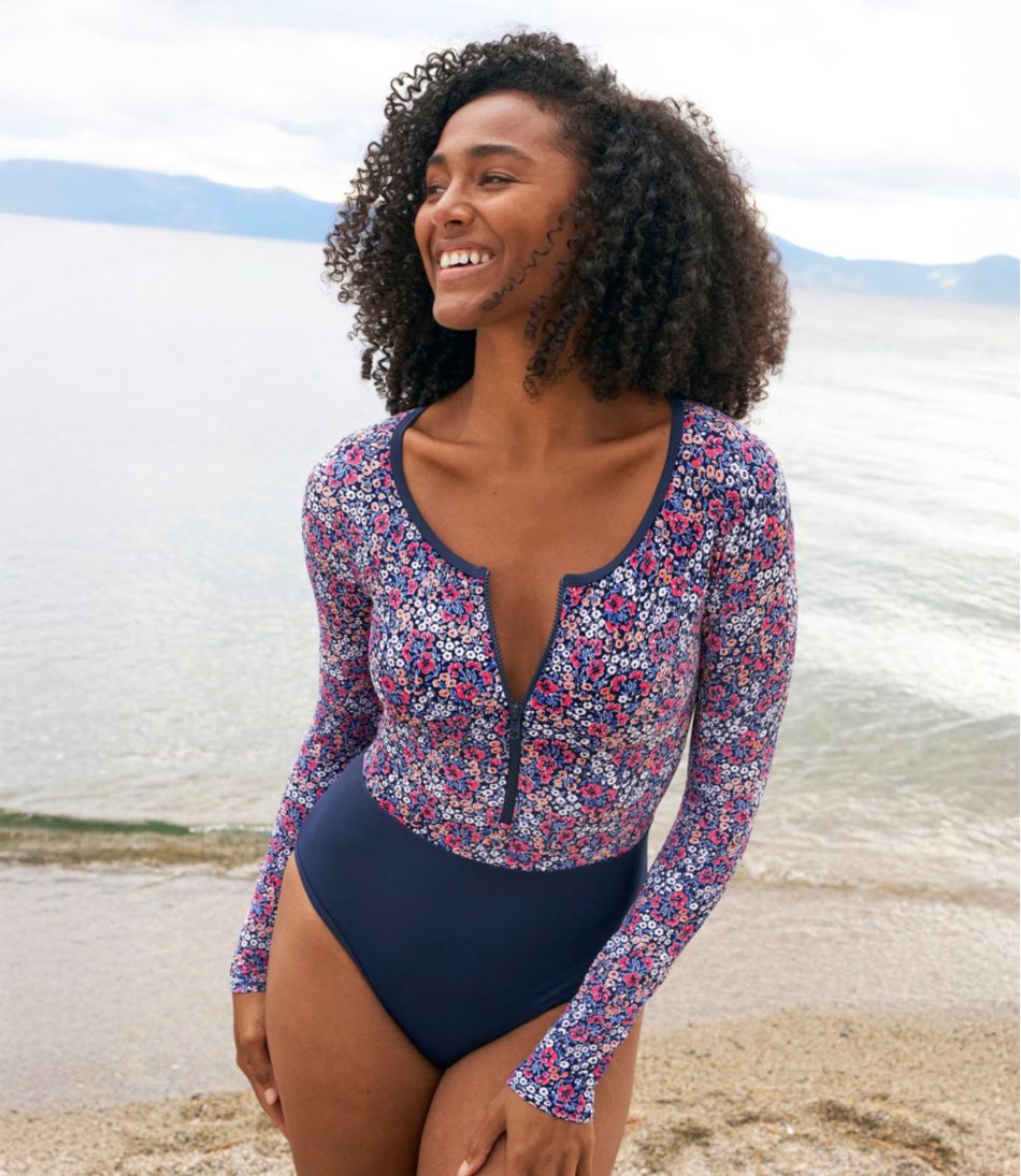 Women's Coastal Essentials Swimwear, Long-Sleeve Tanksuit Print - L.L.Bean Best Seller