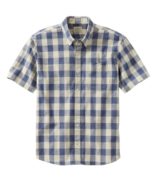 Men's Comfort Stretch® Chambray Shirt, Traditional Untucked Fit, Short-Sleeve, Plaid - L.L.Bean Signature