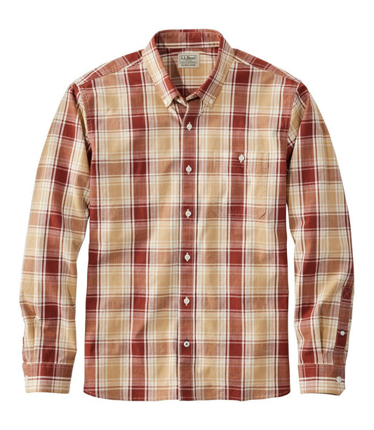 Men's Comfort Stretch® Chambray Shirt, Long-Sleeve, Slightly Fitted Untucked Fit, Plaid - L.L.Bean Latest