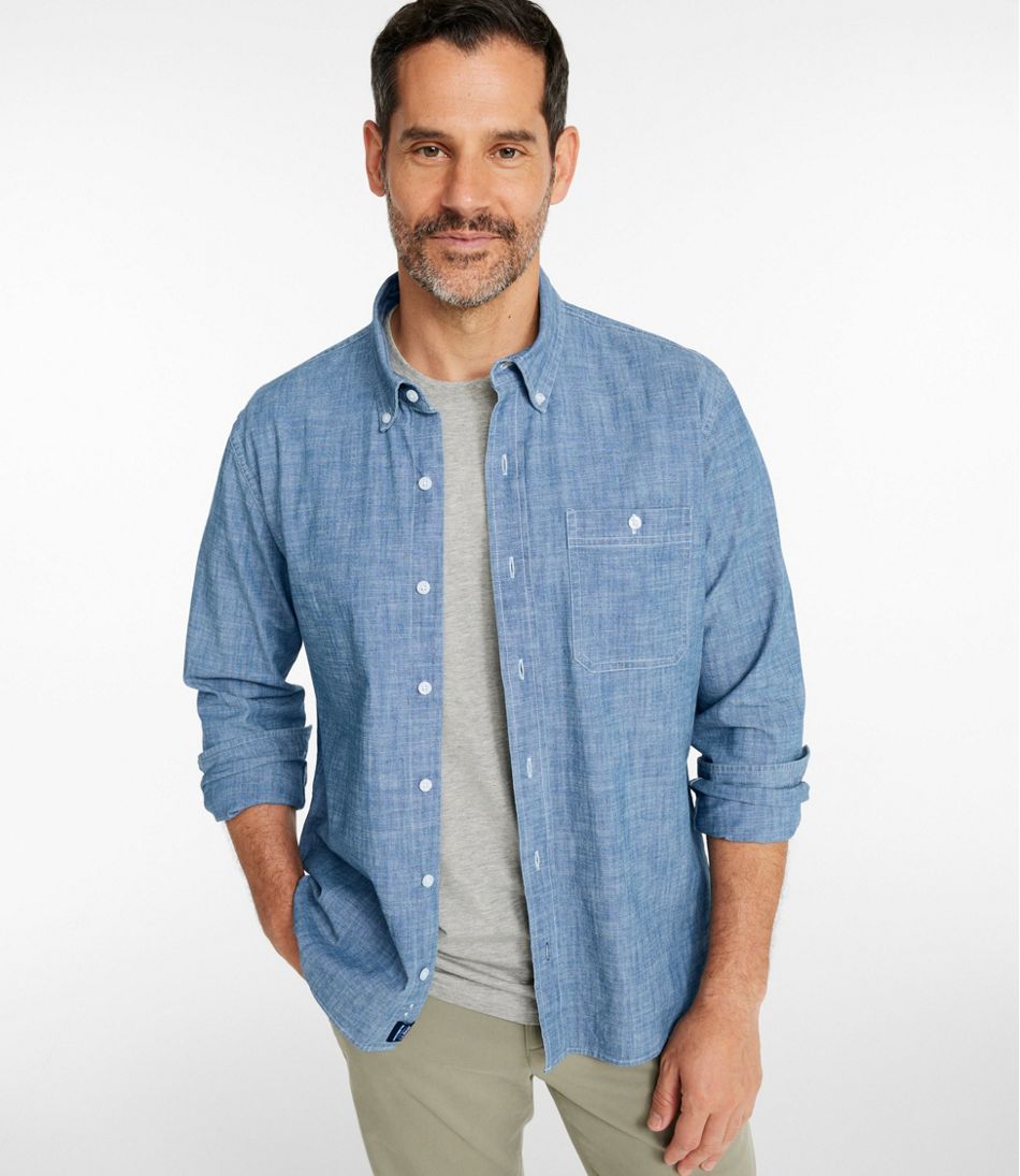 Men's Comfort Stretch® Chambray Shirt, Long-Sleeve, Slightly Fitted Untucked Fit - L.L.Bean Exclusive
