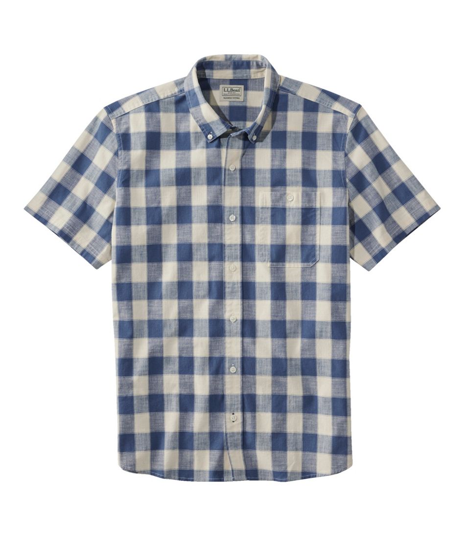 Men's Comfort Stretch® Chambray Shirt, Slightly Fitted Untucked Fit, Short-Sleeve, Plaid - L.L.Bean Best Seller