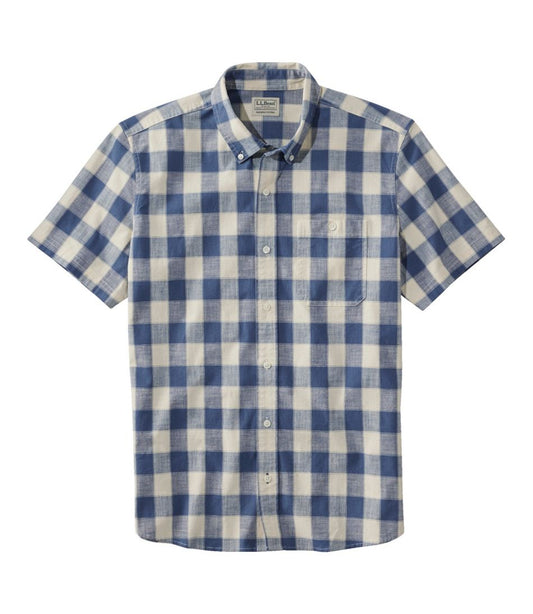 Men's Comfort Stretch® Chambray Shirt, Slightly Fitted Untucked Fit, Short-Sleeve, Plaid - L.L.Bean Best Seller