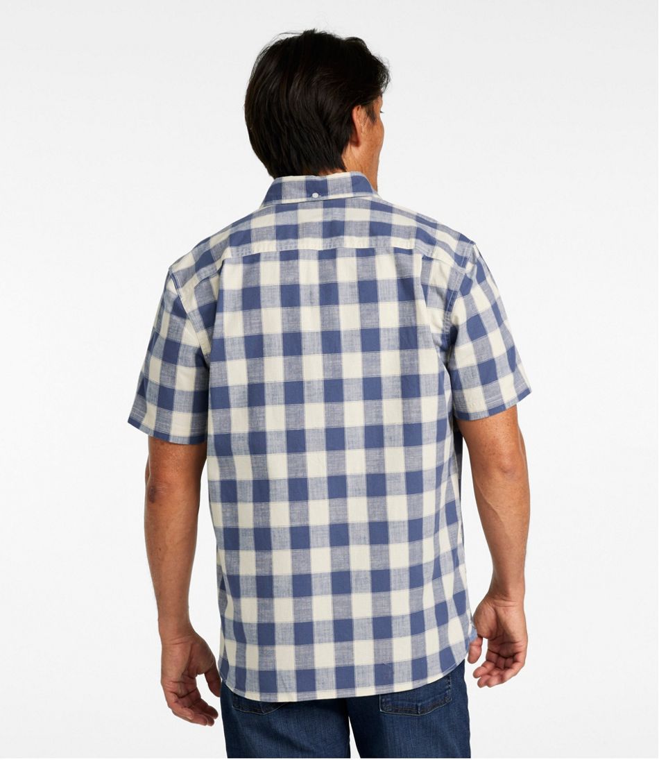 Men's Comfort Stretch® Chambray Shirt, Slightly Fitted Untucked Fit, Short-Sleeve, Plaid - L.L.Bean Best Seller