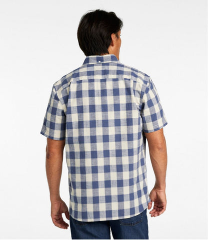 Men's Comfort Stretch® Chambray Shirt, Slightly Fitted Untucked Fit, Short-Sleeve, Plaid - L.L.Bean Best Seller