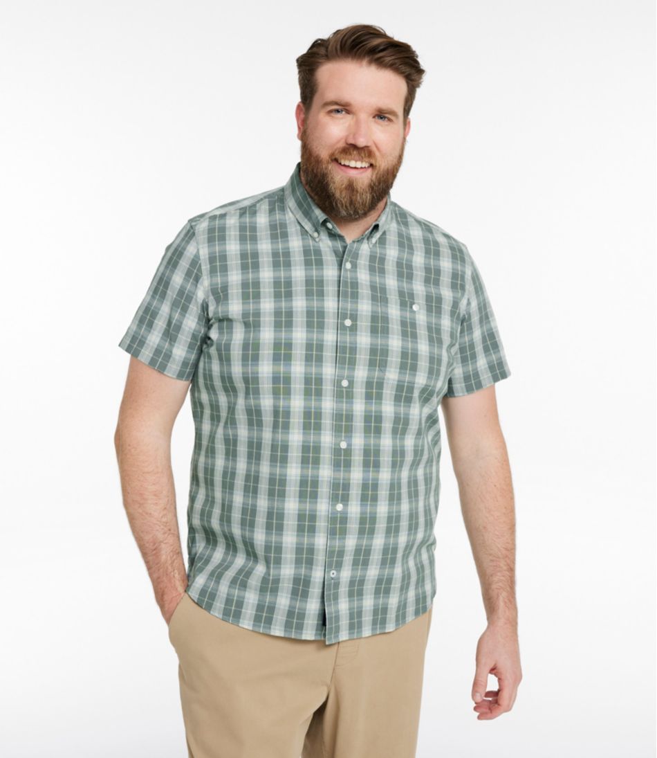 Men's Comfort Stretch® Chambray Shirt, Slightly Fitted Untucked Fit, Short-Sleeve, Plaid - L.L.Bean Best Seller