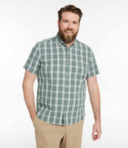 Men's Comfort Stretch® Chambray Shirt, Slightly Fitted Untucked Fit, Short-Sleeve, Plaid - L.L.Bean Best Seller