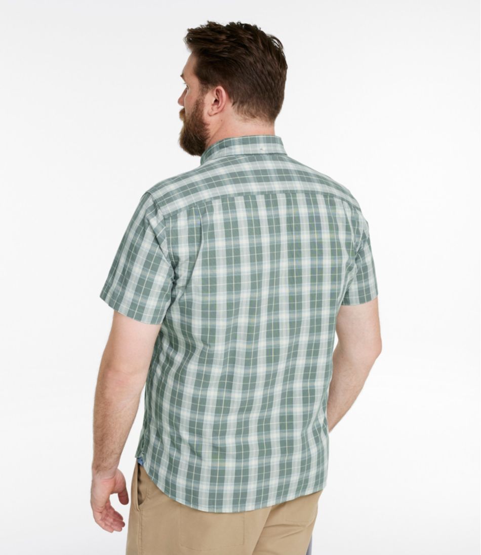 Men's Comfort Stretch® Chambray Shirt, Slightly Fitted Untucked Fit, Short-Sleeve, Plaid - L.L.Bean Best Seller