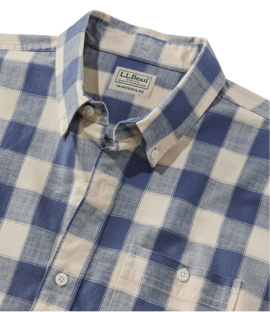 Men's Comfort Stretch® Chambray Shirt, Slightly Fitted Untucked Fit, Short-Sleeve, Plaid - L.L.Bean Best Seller