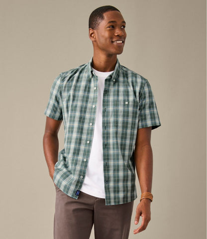 Men's Comfort Stretch® Chambray Shirt, Slightly Fitted Untucked Fit, Short-Sleeve, Plaid - L.L.Bean Best Seller