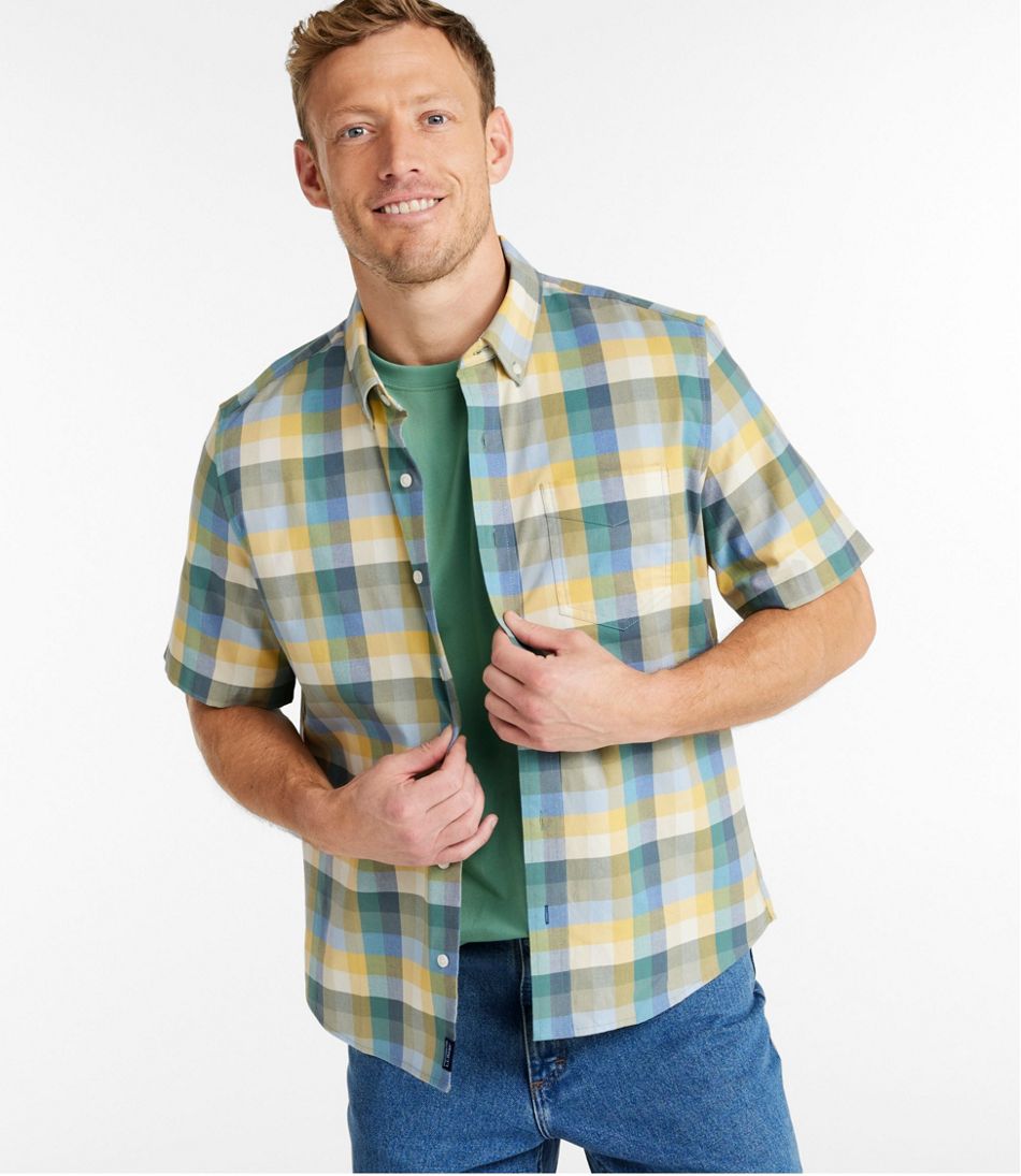 Men's Comfort Stretch® Oxford, Slightly Fitted Untucked Fit, Short-Sleeve, Plaid - L.L.Bean Classic