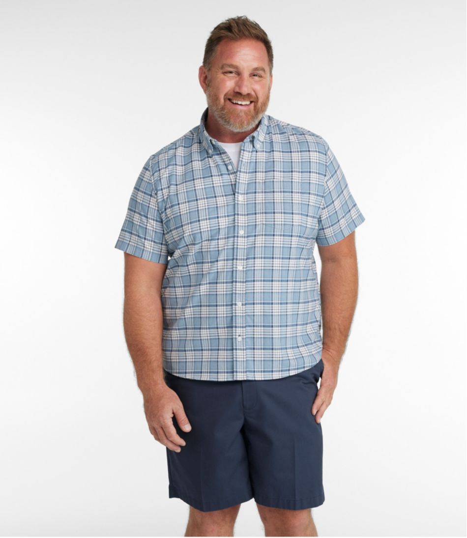 Men's Comfort Stretch® Oxford, Slightly Fitted Untucked Fit, Short-Sleeve, Plaid - L.L.Bean Classic