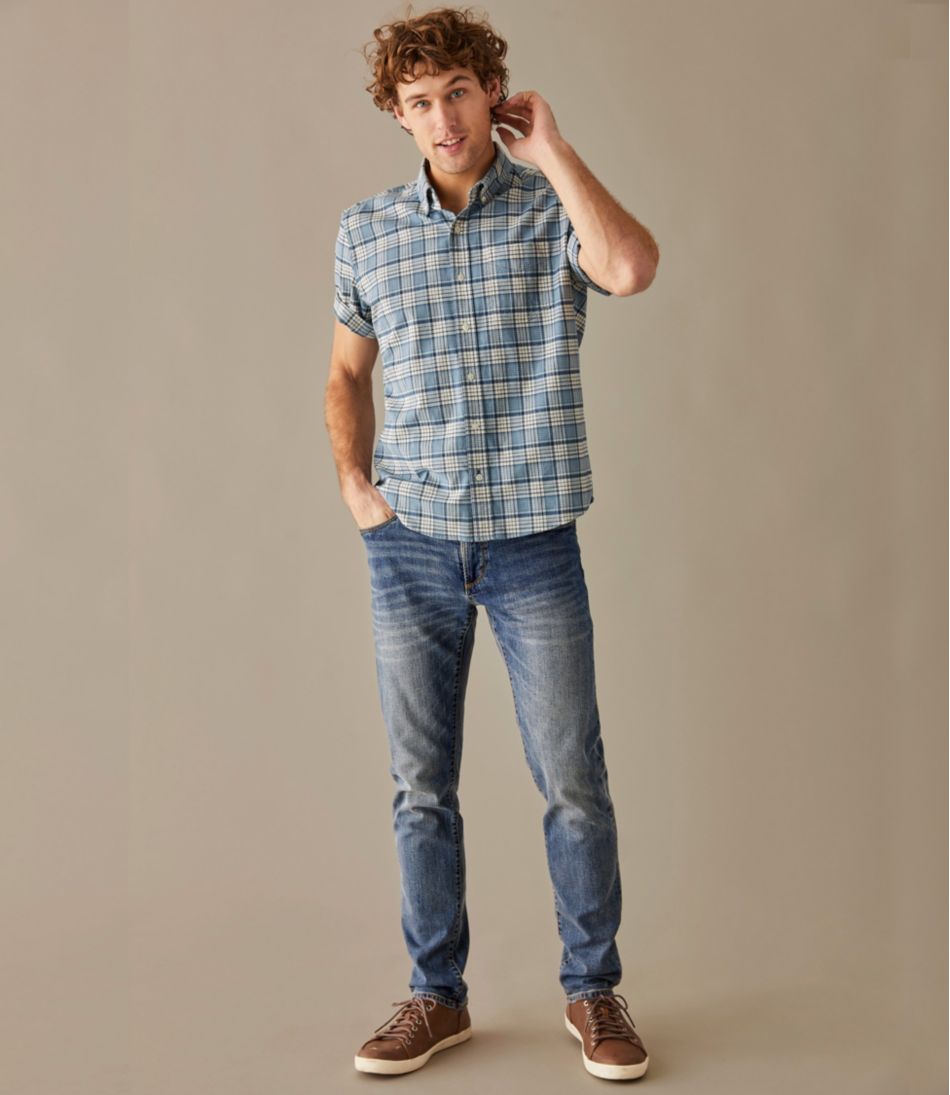 Men's Comfort Stretch® Oxford, Slightly Fitted Untucked Fit, Short-Sleeve, Plaid - L.L.Bean Classic