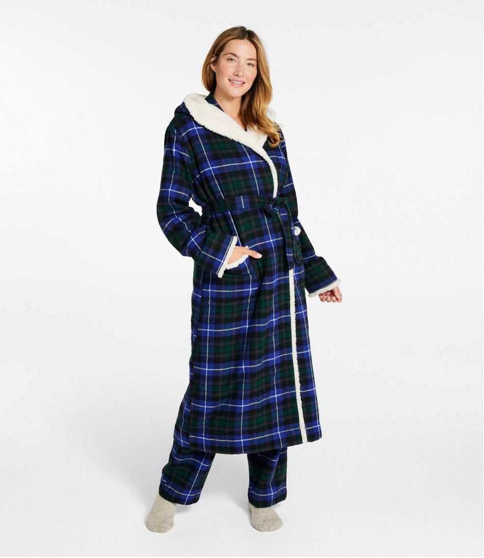 Women's Scotch Plaid Flannel Robe, Sherpa-Lined Long - L.L.Bean Exclusive