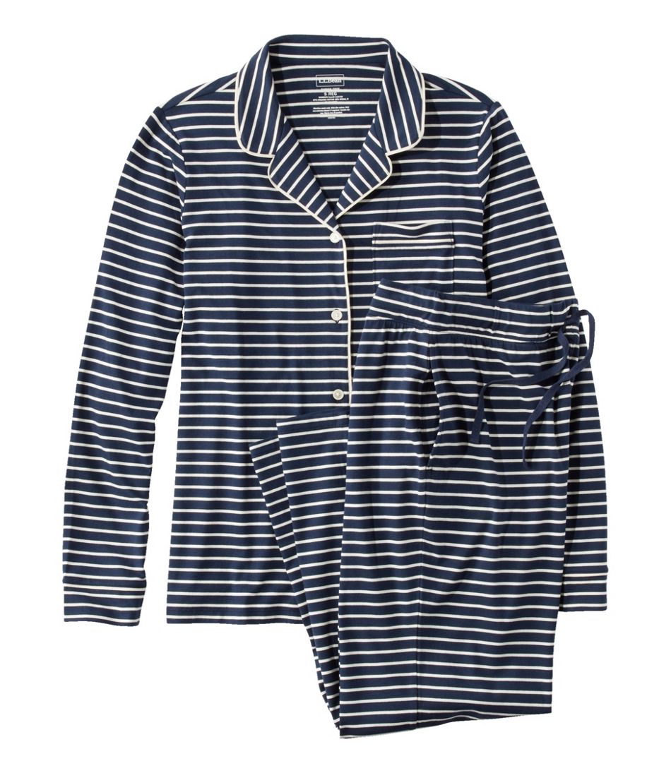 Women's Super-Soft Shrink-Free Button Front Pajama Set, Stripe - L.L.Bean Classic