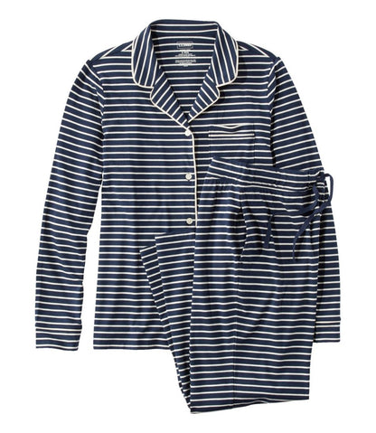 Women's Super-Soft Shrink-Free Button Front Pajama Set, Stripe - L.L.Bean Classic