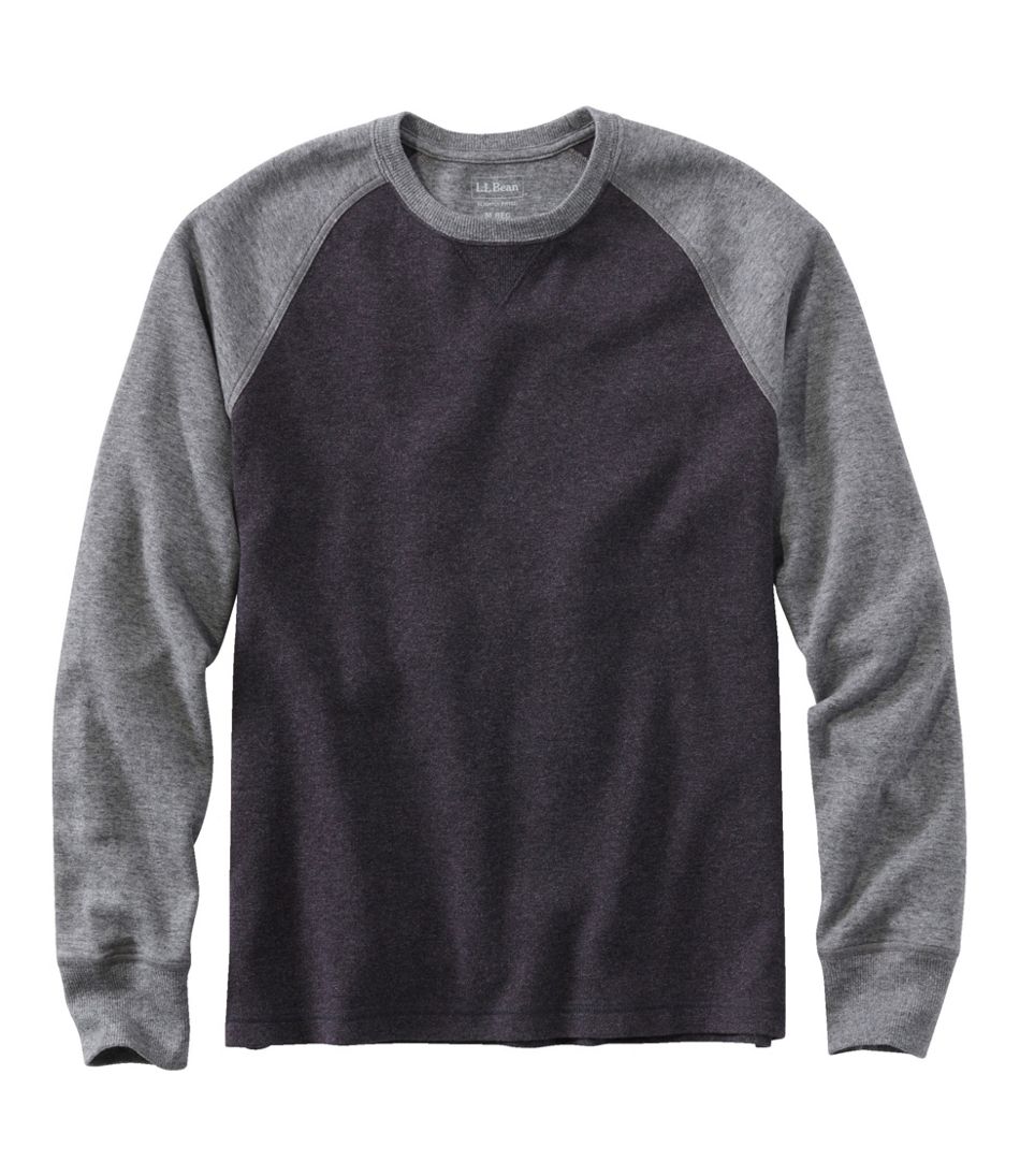 Men's Washed Cotton Double-Knit Crewneck, Slightly Fitted Long-Sleeve Colorblock - L.L.Bean Classic