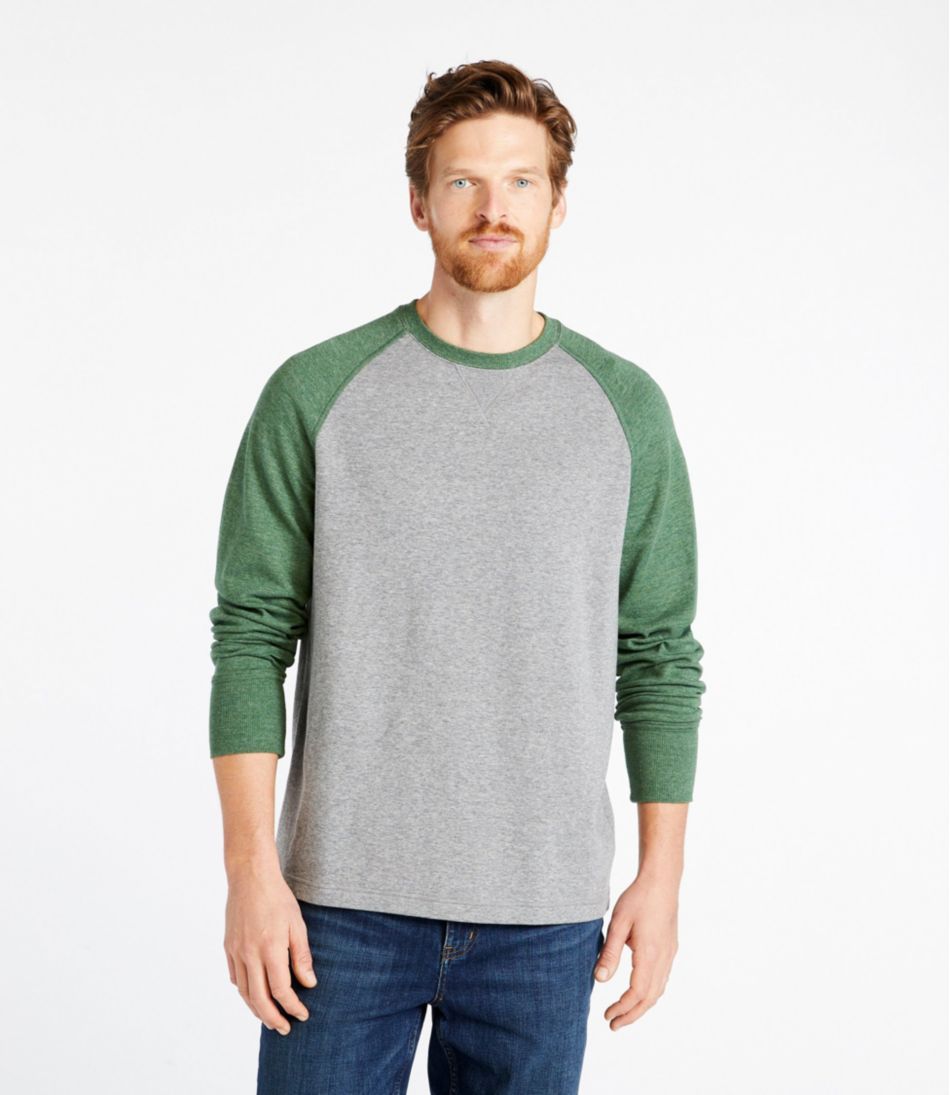 Men's Washed Cotton Double-Knit Crewneck, Slightly Fitted Long-Sleeve Colorblock - L.L.Bean Classic