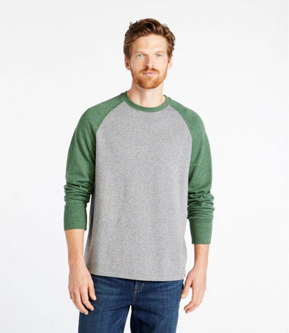 Men's Washed Cotton Double-Knit Crewneck, Slightly Fitted Long-Sleeve Colorblock - L.L.Bean Classic