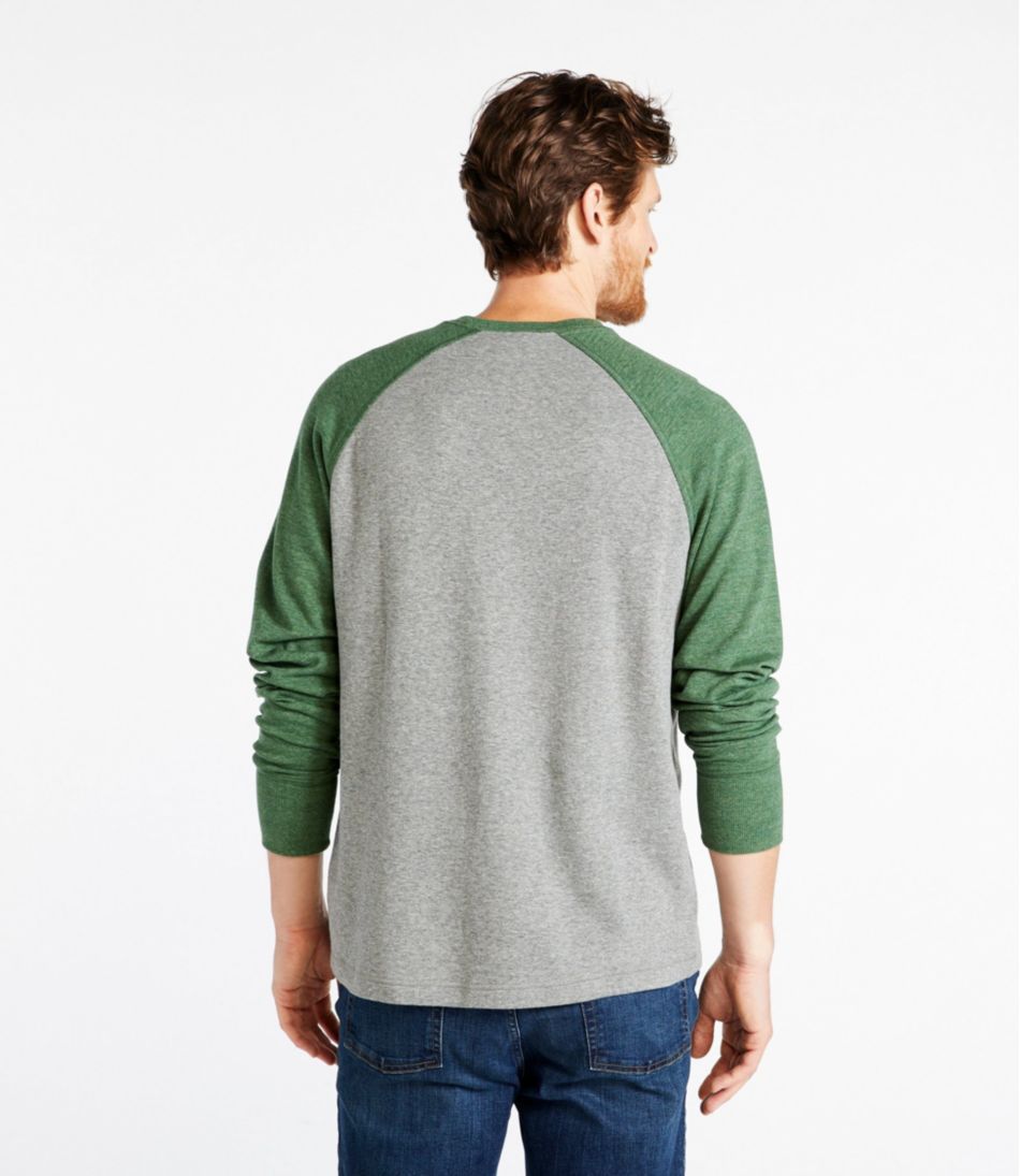 Men's Washed Cotton Double-Knit Crewneck, Slightly Fitted Long-Sleeve Colorblock - L.L.Bean Classic