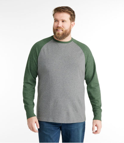 Men's Washed Cotton Double-Knit Crewneck, Slightly Fitted Long-Sleeve Colorblock - L.L.Bean Classic