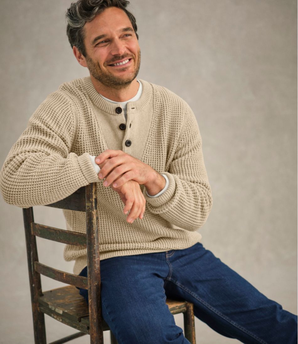 Men's L.L.Bean Organic Cotton Waffle Sweater, Henley - L.L.Bean Signature