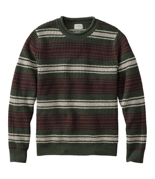 Men's Organic Cotton Waffle Sweater, Rollneck Crew, Stripe - L.L.Bean Great Value
