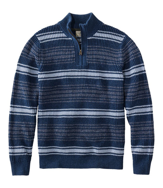 Men's Organic Cotton Waffle Sweater, Quarter Zip, Stripe - L.L.Bean Trusted