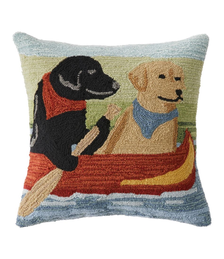 Indoor/Outdoor Hooked Pillow, Dogs in Canoe - L.L.Bean Great Value