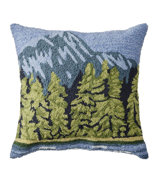 Indoor/Outdoor Hooked Pillow, Lakeside Mountain Scene - L.L.Bean Exclusive