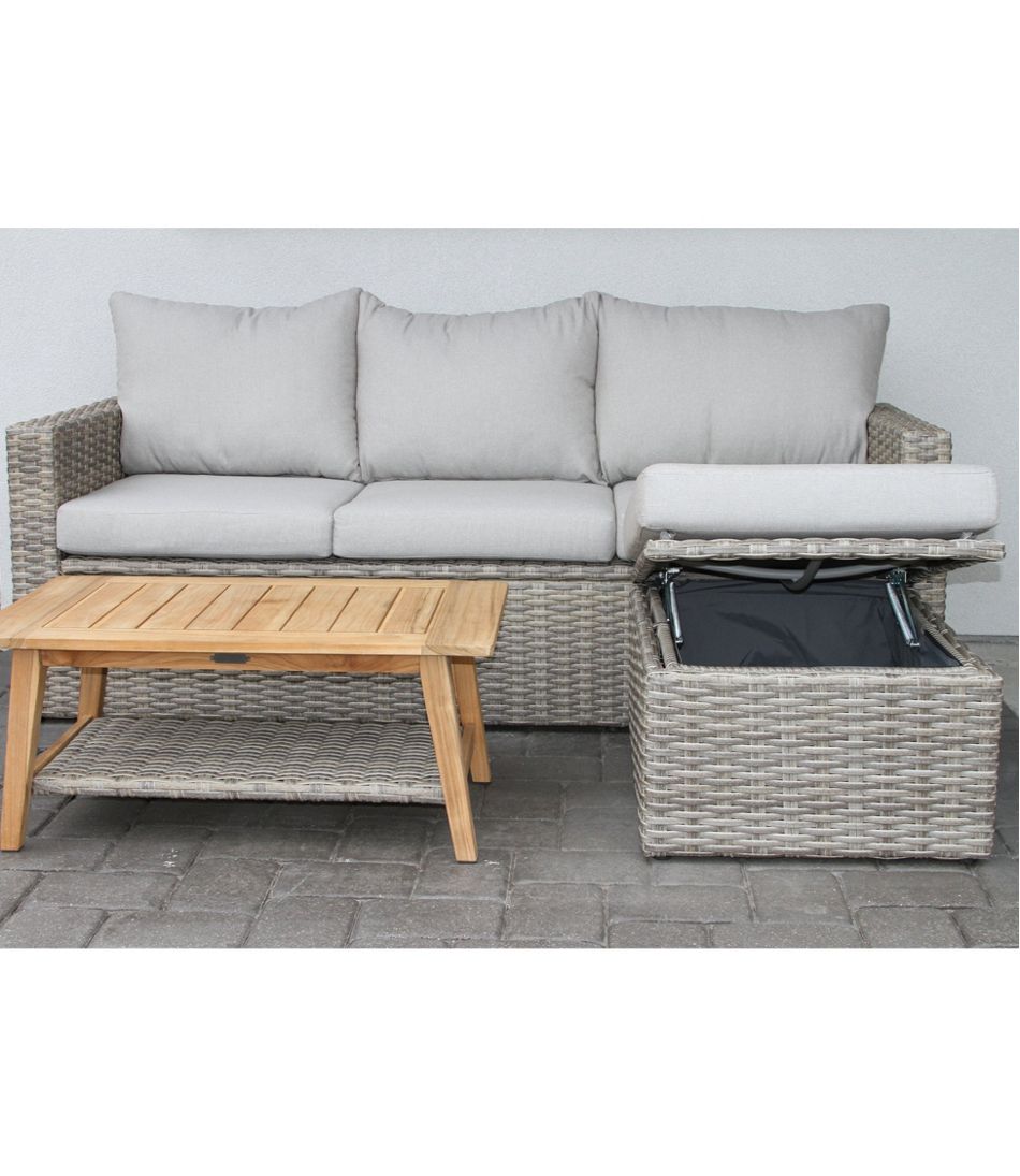 Wicker Storage Sofa and Teak Coffee Table Set - L.L.Bean Signature