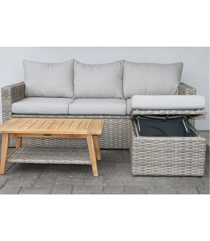 Wicker Storage Sofa and Teak Coffee Table Set - L.L.Bean Signature