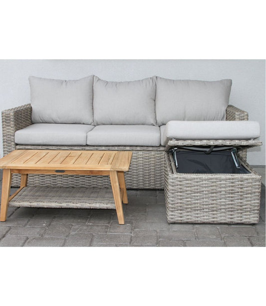Wicker Storage Sofa and Teak Coffee Table Set - L.L.Bean Signature