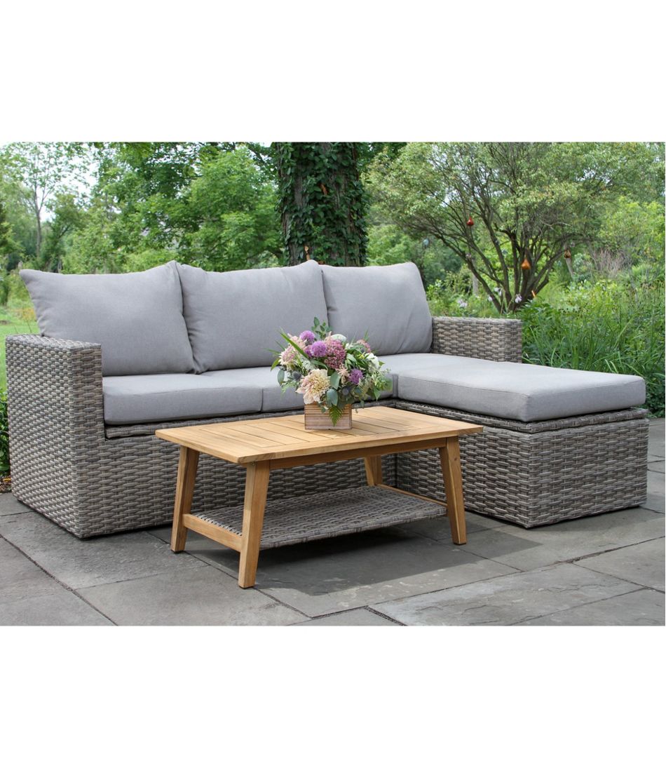 Wicker Storage Sofa and Teak Coffee Table Set - L.L.Bean Signature