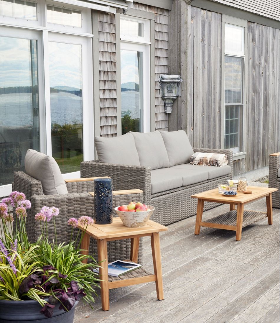 Wicker Storage Sofa and Teak Coffee Table Set - L.L.Bean Signature
